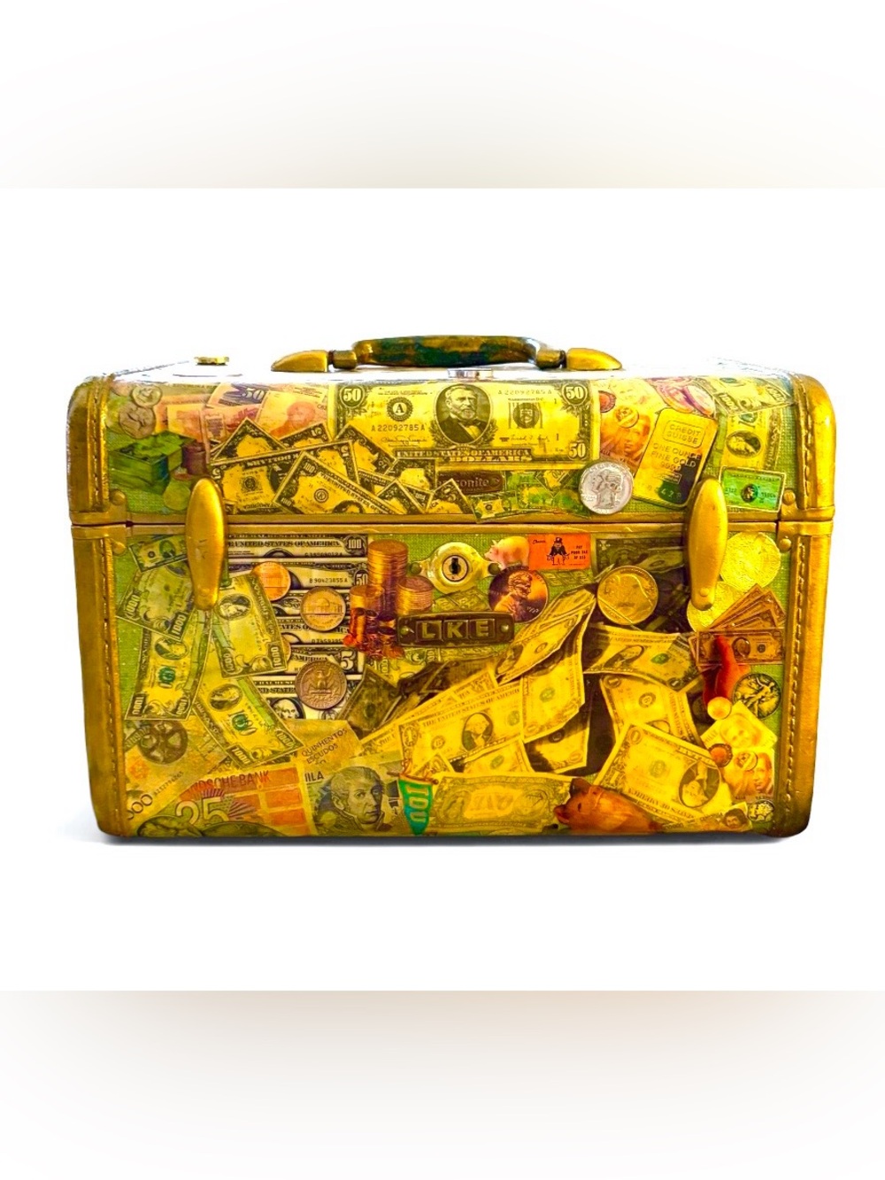Unique Artist Created Collaged Money Cosmetic Case